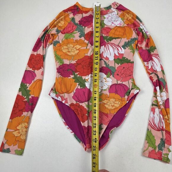 Trina Turk Swimsuit Womens Medium Floral Long Sleeve Rash Guard Pink Orange‎ Zip - Picture 3 of 12